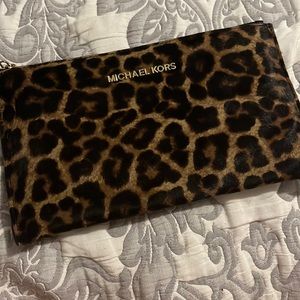 MK calf hair cheetah wristlet